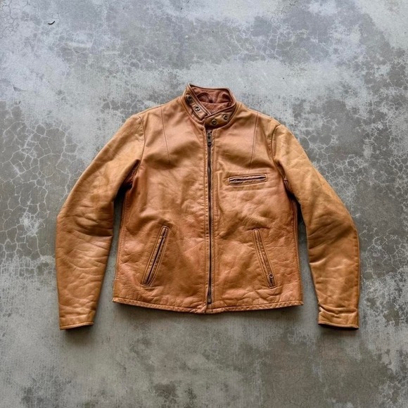 Schott Jackets & Blazers - Vintage Schott Cafe Racer Caramel Burnt Orange patina biker moto jacket 14